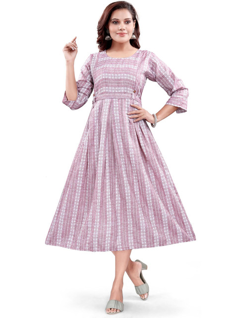 B2F Manufacturing & Designing Kurti Striped Maternity Ethnic Cotton A-Line Midi Dress