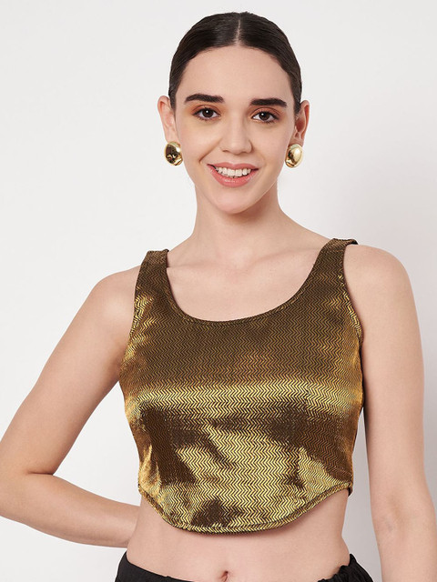 studio rasa Woven Design Round Neck Saree Blouse