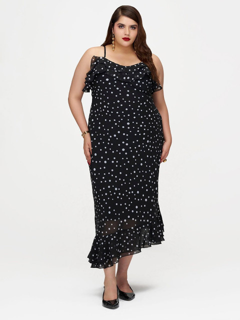 Virgio Plus Size Women Polka Dot Print Georgette Maxi Ruffle Dress