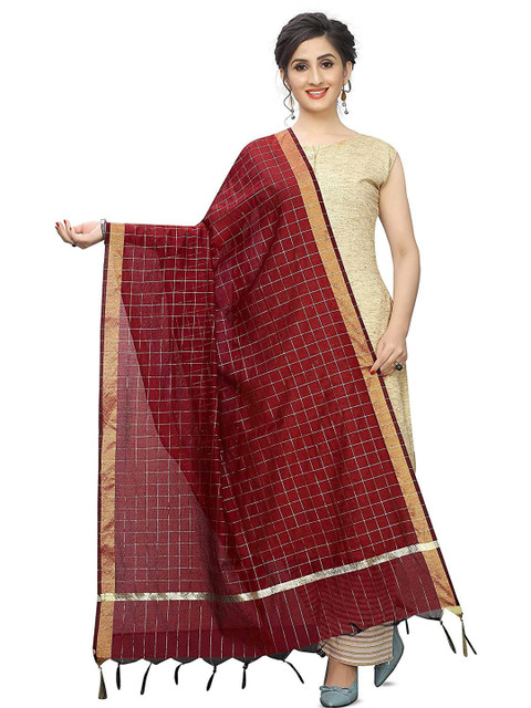 Kemza Checked Chanderi Silk Dupatta With Zari