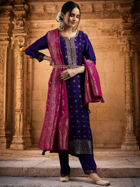 Twika Women Floral Woven Design Kurta with Trousers & Dupatta