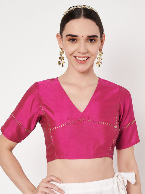 studio rasa Women Embroidered V-Neck Saree Blouse