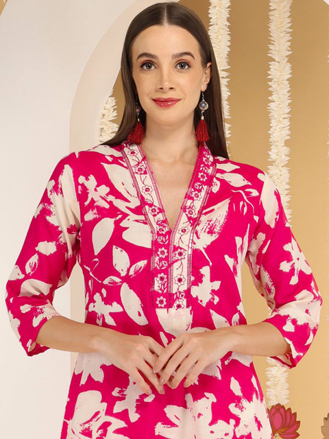 Anouk Floral Printed Cotton Tunic With Trousers Co-Ords - Image 2