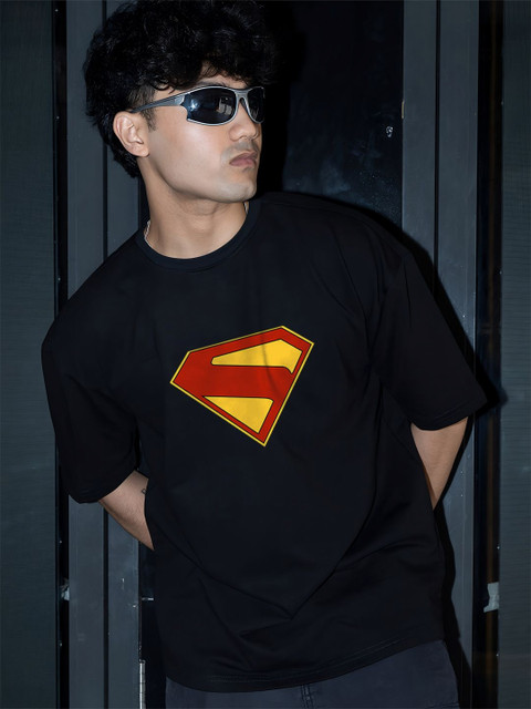 BDSQUARE Men Superman Superhero Printed Round Neck Cotton Oversized T-shirt
