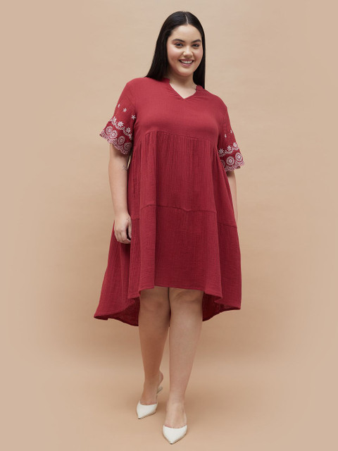 Nexus by Lifestyle Women Plus Size Embroidered V-Neck A-Line Dress