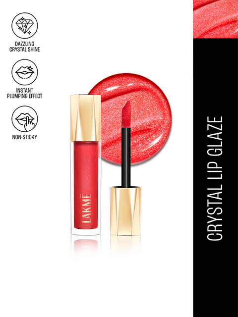 Lakme Glitterati Non-Sticky Hydrating Lip Glaze With Vegan Collagen 5ml - Scarlet Spritzer