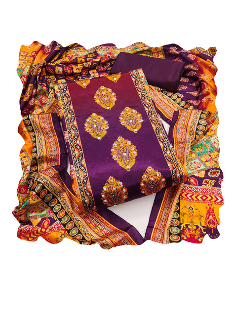 Maroosh Floral Printed Beads & Stones Unstitched Dress Material - Image 4