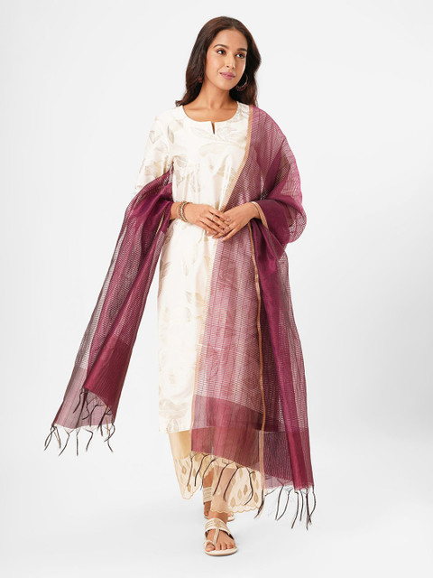 RANGMANCH BY PANTALOONS Women Geometric Woven Design Dupatta with Tasselled Border