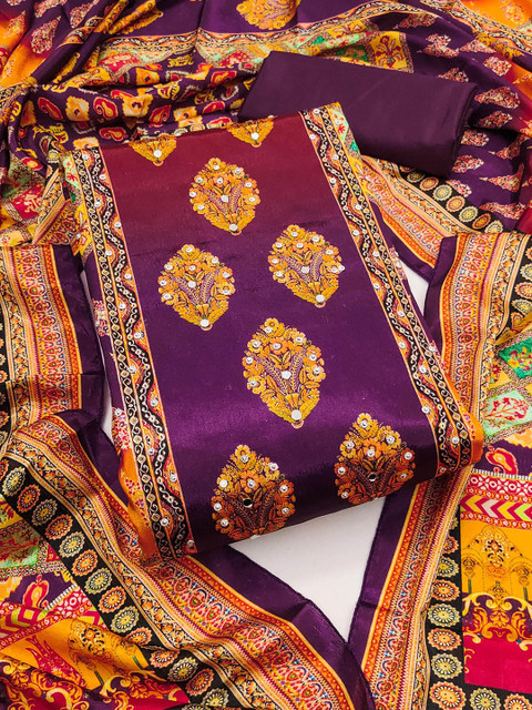 Maroosh Floral Printed Beads & Stones Unstitched Dress Material - Image 2