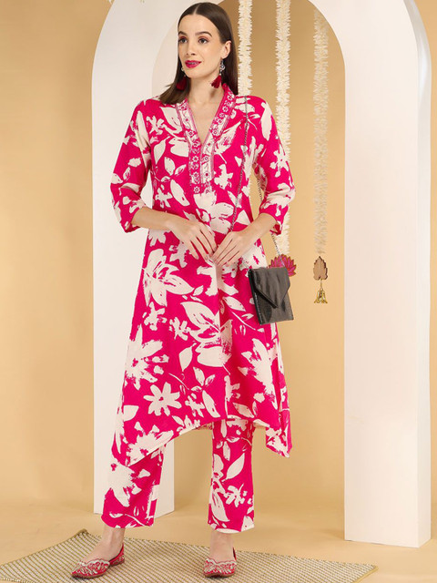 Anouk Floral Printed Cotton Tunic With Trousers Co-Ords - Image 6