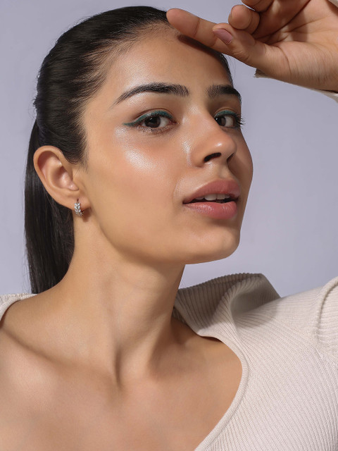 MINJI AND CO. Silver-Plated Artificial Stones Studded Circular Shaped Hoop Earrings