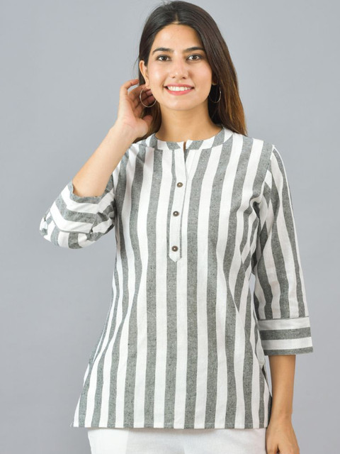 Anouk Rustic Women Striped Mandarin Collar Cotton Kurti