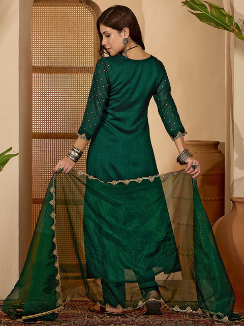 Sangria Women Ethnic Motifs Embroidered Anarkali Kurta with Trouser & Dupatta - Image 6