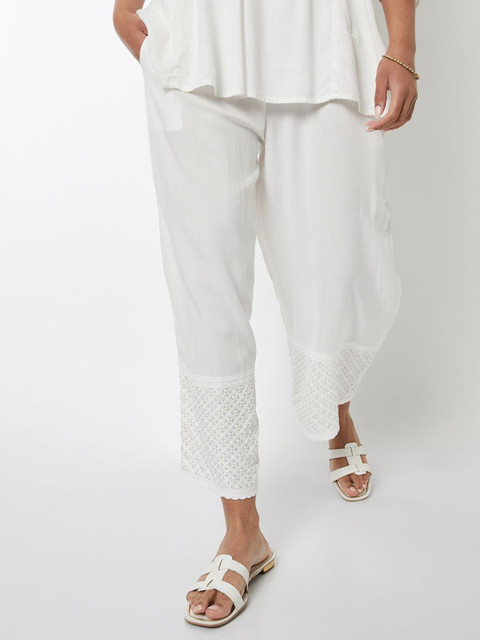 max Women Straight Fit Lace Detail Palazzos