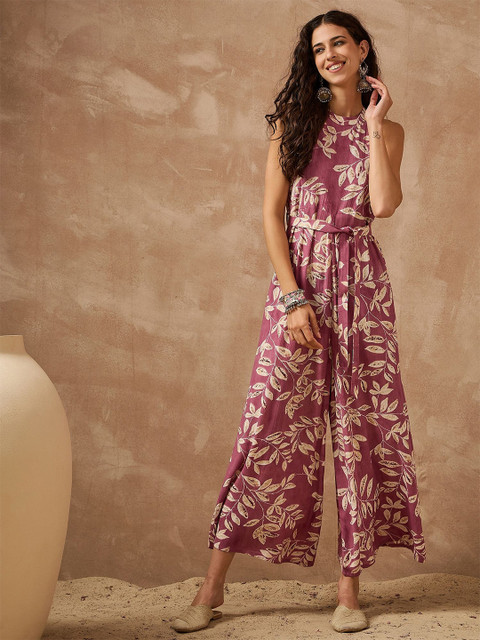 Anouk Women Floral Printed Sleeveless Basic Jumpsuit With Belt