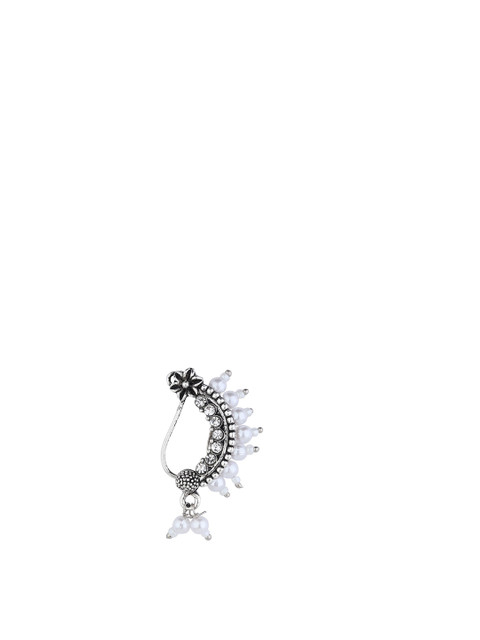 FLINGDOM Sterling Silver Oxidised Stone-Studded & Beaded Stud Nosepin