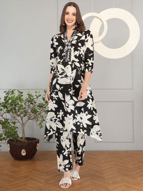 Anouk Floral Printed Cotton Tunic With Trousers Co-Ords