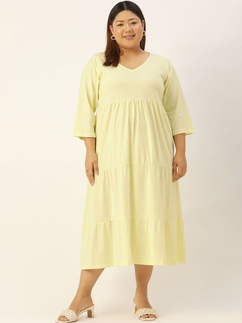 theRebelinme Plus Size Cotton Tiered Fit & Flare Midi Dress
