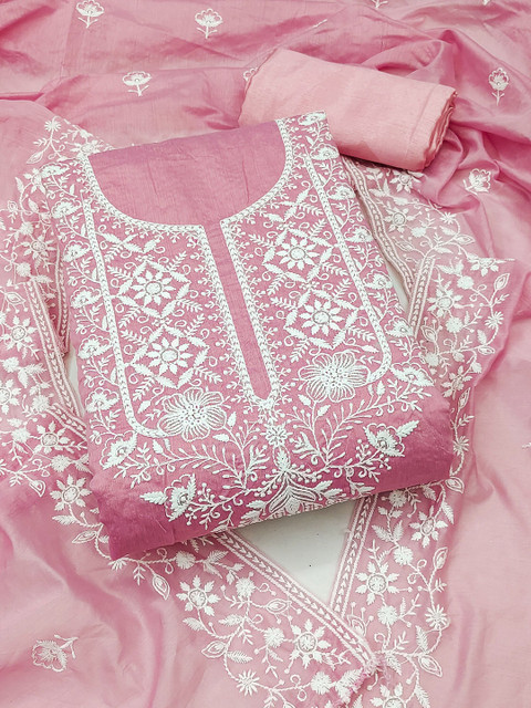 Maroosh Embroidered Thread Work Chanderi Cotton Unstitched Dress Material