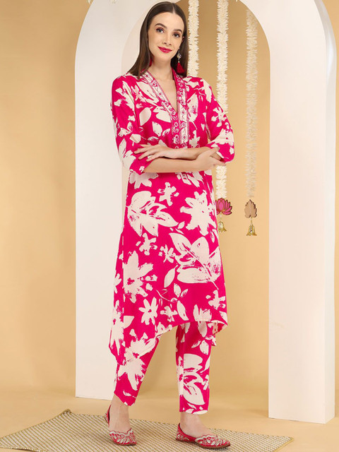 Anouk Floral Printed Cotton Tunic With Trousers Co-Ords - Image 3