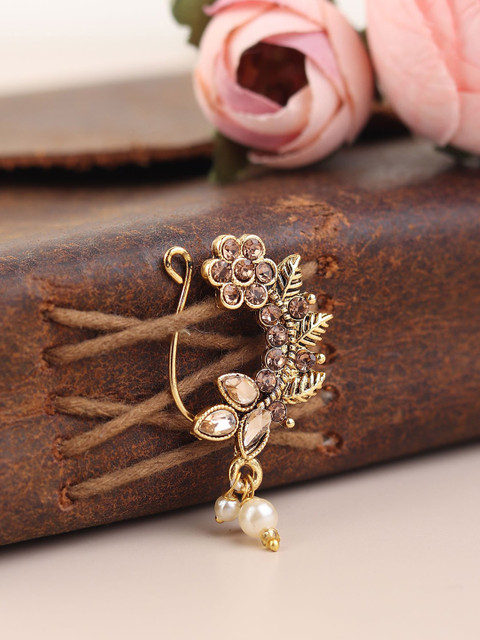 FLINGDOM Sterling Silver Stone-Studded & Beaded Ring Nosepin