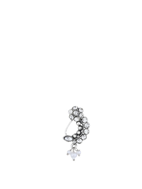 FLINGDOM Sterling Silver Oxidised Stone-Studded & Beaded Stud Nosepin