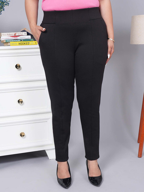 Mlada Women Solid Cotton Lycra High Waist Tummy Tucker Jeggings with 2 Side Pockets