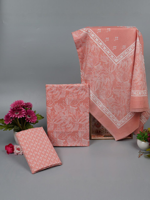 Kwatchi Rose Pink Printed Pure Cotton Unstitched Dress Material