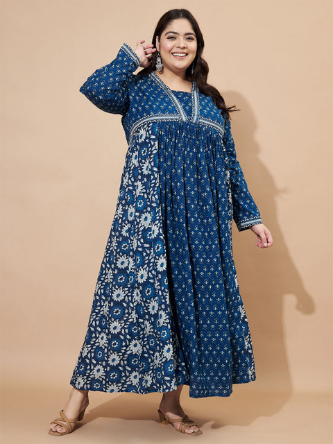 GULMEHAK Women Plus Size Floral Printed Pure Cotton Anarkali Kurta