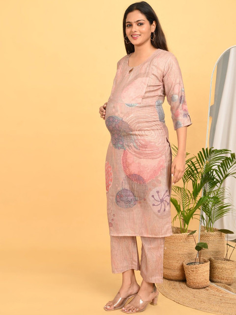 GOLDSTROMS Women Maternity Linen Kurta with Trousers - Image 5
