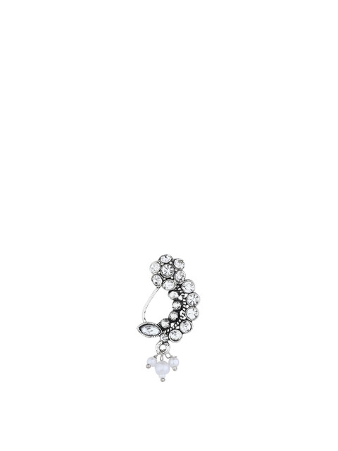 CLIPZON Sterling Silver Stone-Studded & Beaded Ring Nosepin