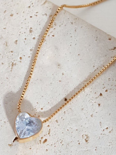 Estailo fashion Women Gold-Plated Cubic Zirconia Studded Heart Shaped Pendant With Chain