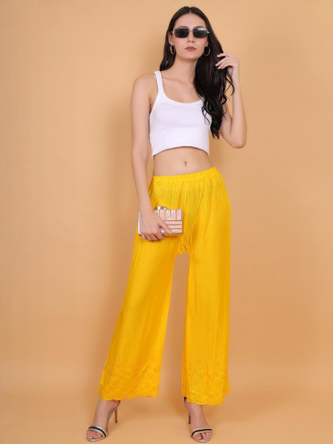 Mytrendzs Women Half Chikan Embroidered Knitted Ethnic Palazzos