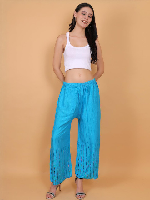 Mytrendzs Women Goli Chikan Embroidered Knitted Ethnic Palazzos