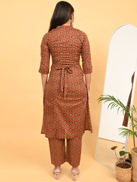 GOLDSTROMS Ethnic Motifs Printed Straight Pure Cotton Maternity Kurta With Trousers - Image 6