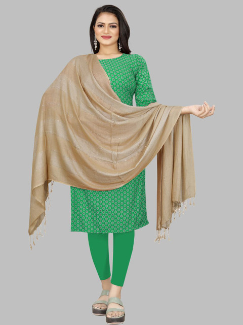 EBADAT Women Gold Solid Woven Design Dupatta