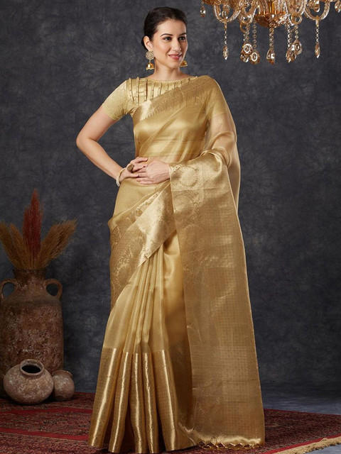 SILKWEAR Checked Woven Design Zari Tissue Kota Saree