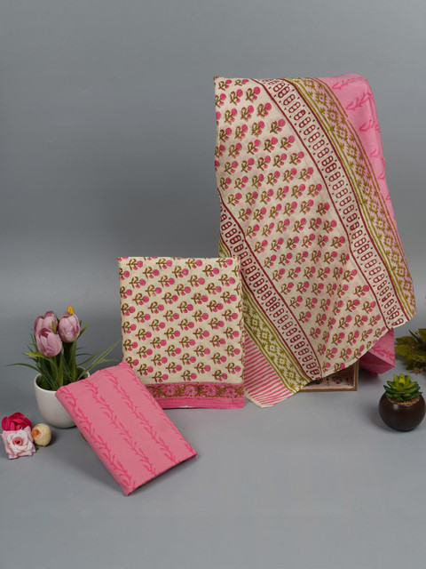 Kwatchi Floral Printed Pure Cotton Unstitched Dress Material