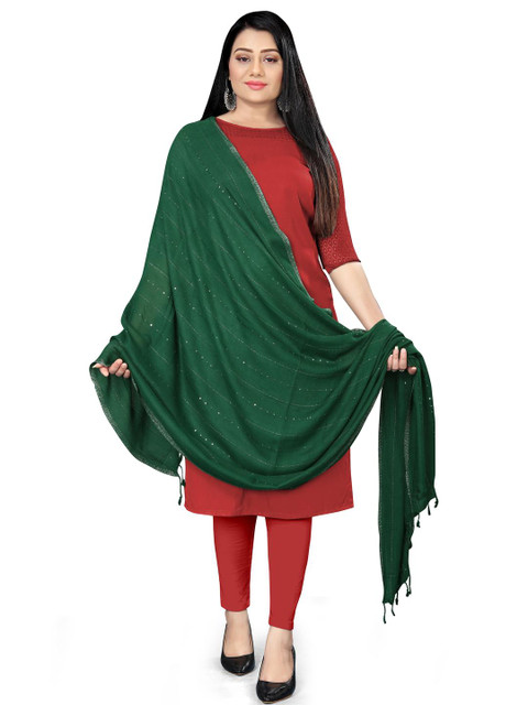 EBADAT Women Cotton Green Woven Design Dupatta
