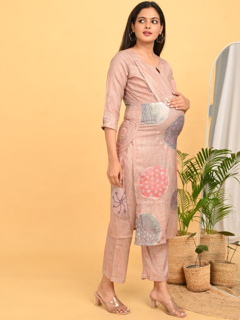 GOLDSTROMS Women Maternity Linen Kurta with Trousers - Image 4