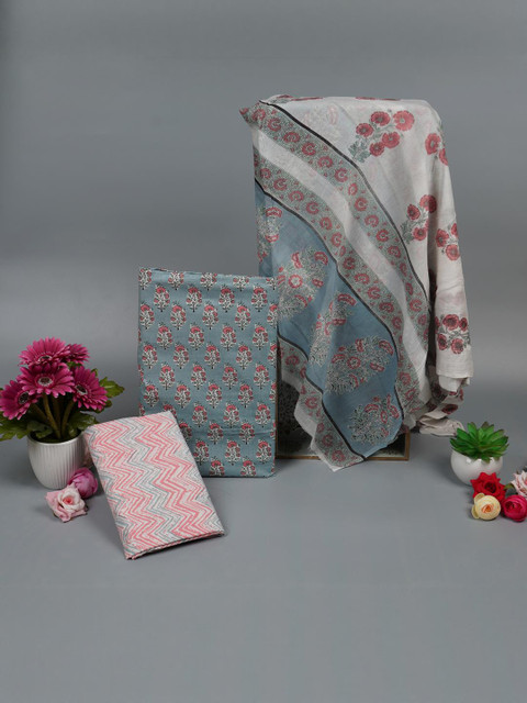 Kwatchi Floral Printed Pure Cotton Unstitched Dress Material