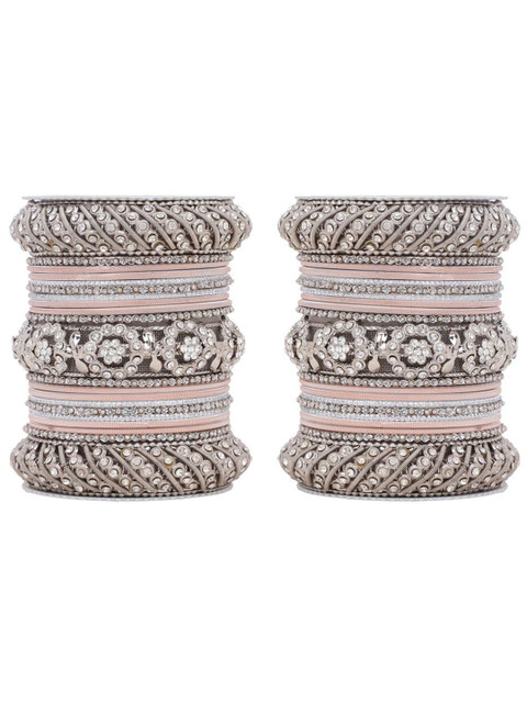 leshya Silver Pacheli Bangle set With Flower center kada by Leshya