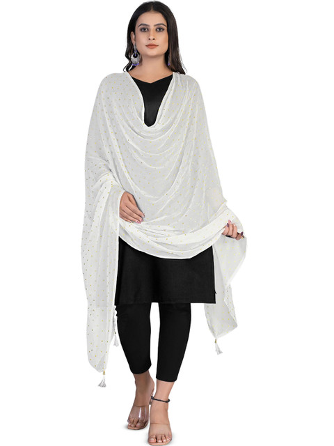 Kemza Polka Dots Foil Printed Chiffon Dupatta