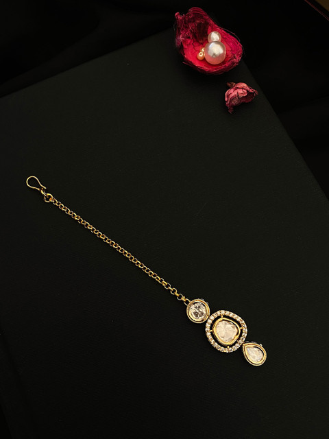 Anouk Gold-Plated Artificial Stones Studded & Beaded Maang Tikka