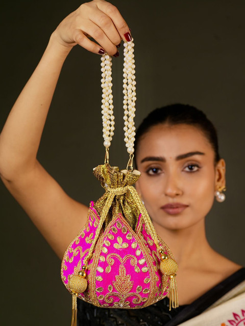 Anouk Embroidered Embellished Lotus Shaped Potli Bag