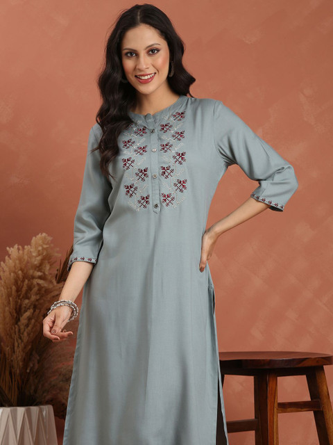 Anouk Women Floral Embroidered Straight Kurta