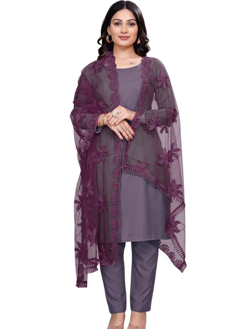 Kemza Floral Embroidered Net Dupatta With Phulkari