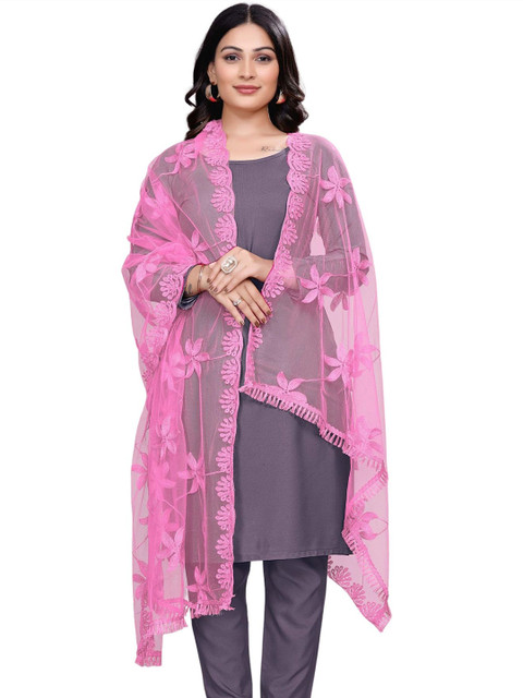 Kemza Floral Embroidered Thread Work Net Dupatta
