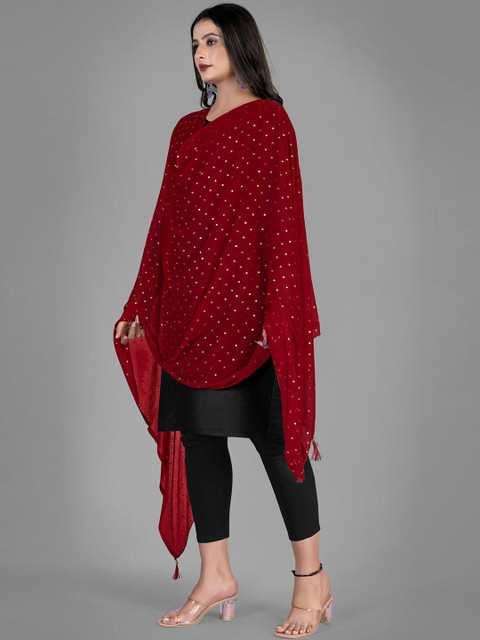 Kemza Polka Dots Foil Printed Chiffon Dupatta - Image 4