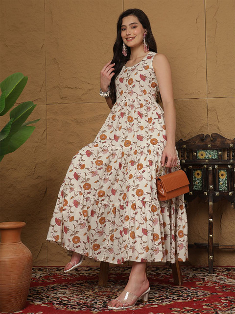 GLAM ROOTS Women Floral Printed Daily Cotton Anarkali Kurta